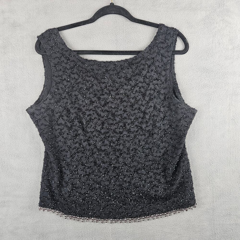 Whimsigoth Black Beaded Trim Tank Top 1X Gothic Holiday Witchy Dark Glam